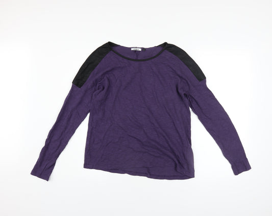 ONLY Women’s Purple Boat Neck Faux Leather Shoulder Jumper Size L