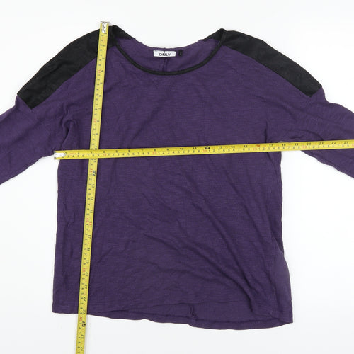 ONLY Women’s Purple Boat Neck Faux Leather Shoulder Jumper Size L