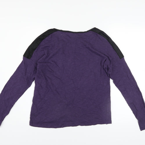 ONLY Women’s Purple Boat Neck Faux Leather Shoulder Jumper Size L