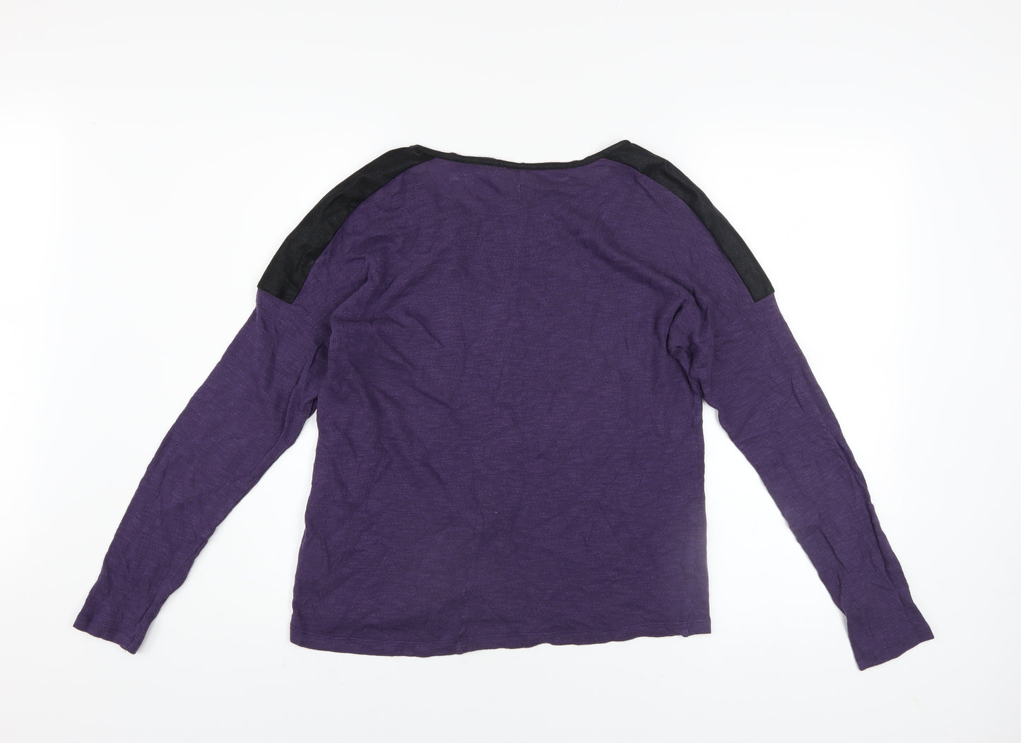 ONLY Women’s Purple Boat Neck Faux Leather Shoulder Jumper Size L