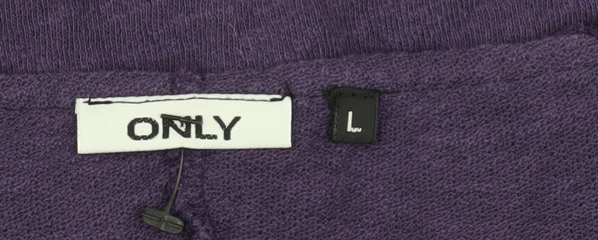 ONLY Women’s Purple Boat Neck Faux Leather Shoulder Jumper Size L