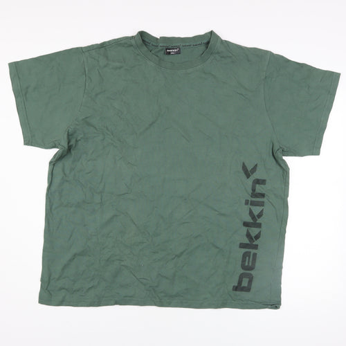 Bekkin Men Green 2XL Crew Neck Cotton T-Shirt
