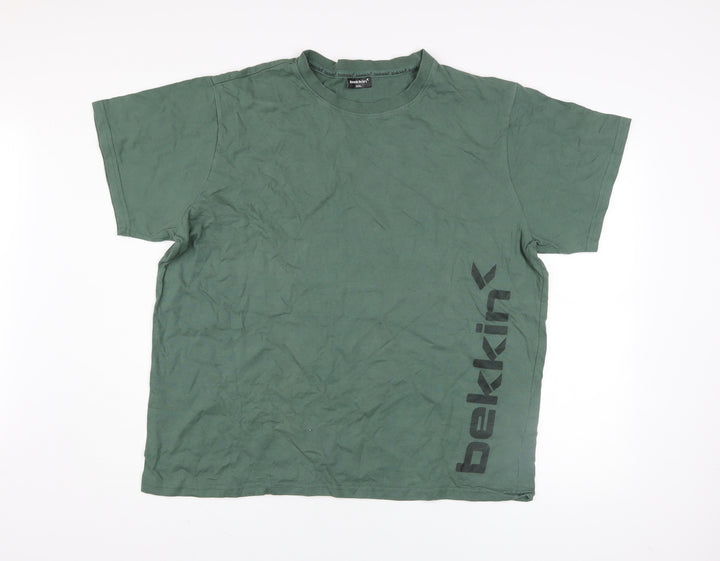 Bekkin Men Green 2XL Crew Neck Cotton T-Shirt