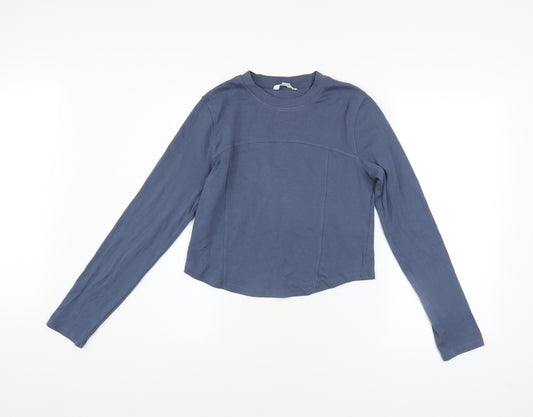 Next Women Blue Long Sleeve Cotton Blend Basic T-Shirt UK 14