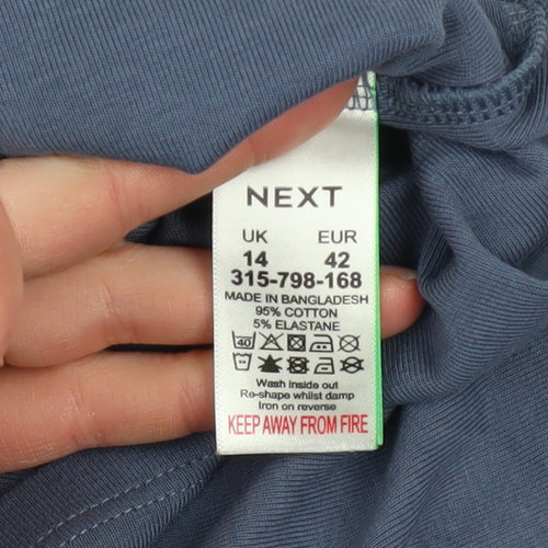 Next Women Blue Long Sleeve Cotton Blend Basic T-Shirt UK 14