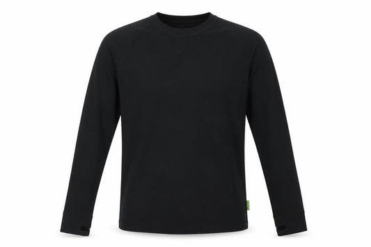 Front view of Kathmandu Men's Black Long Sleeve Polyester Casual Top, size L