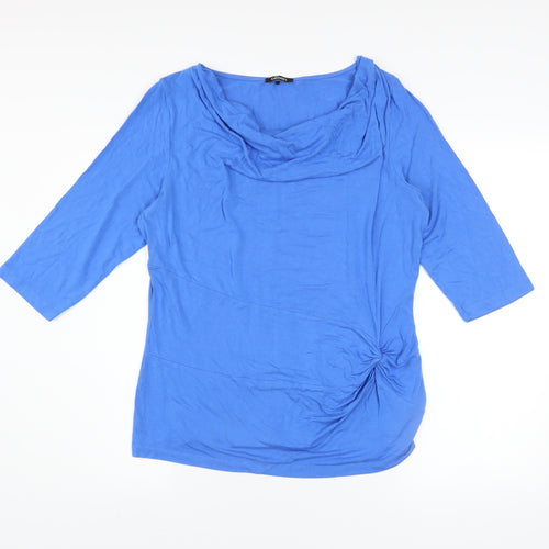 Olsen Women's Blue Cowl Neck 3/4 Sleeve Tunic Blouse Size 18