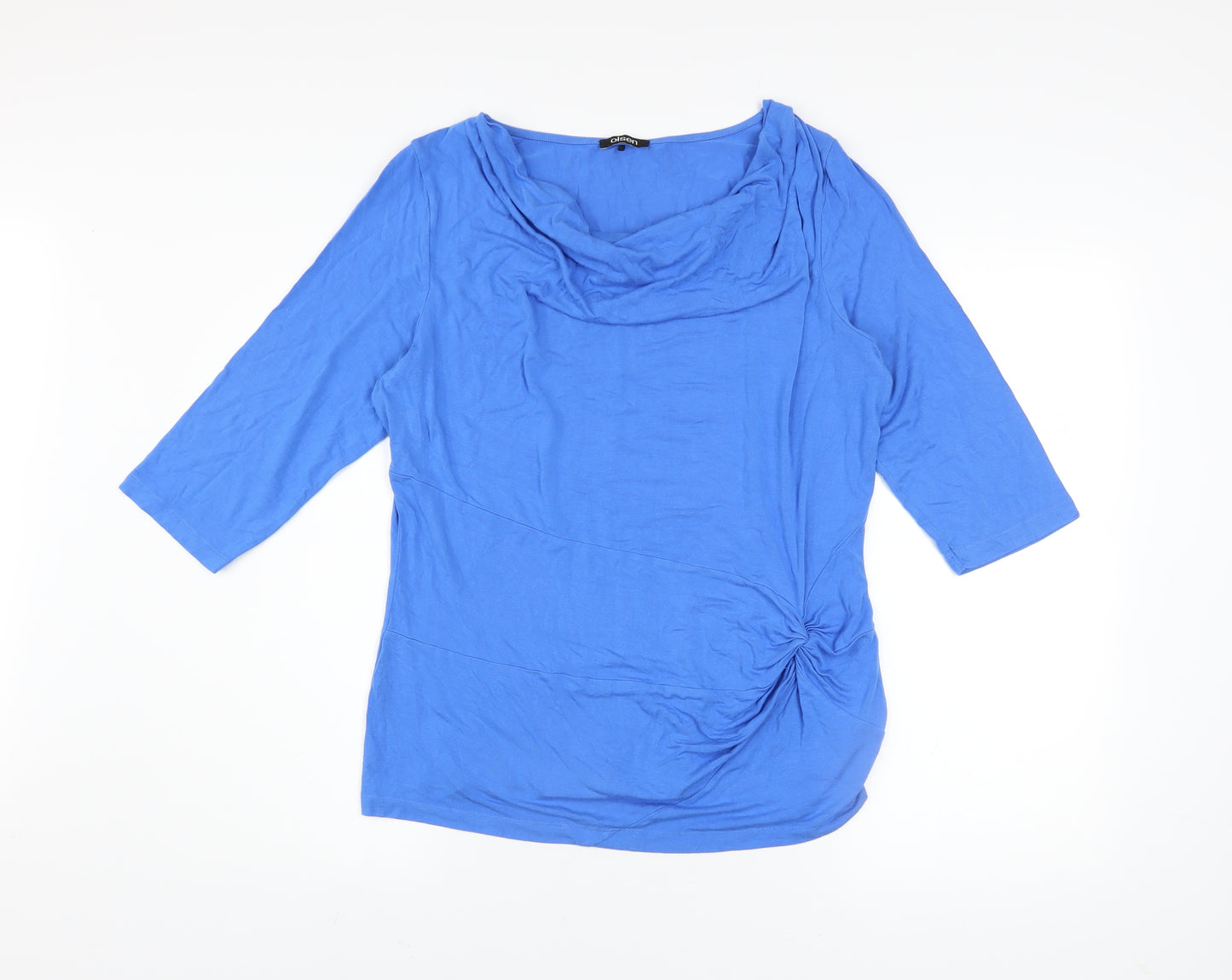 Olsen Women's Blue Cowl Neck 3/4 Sleeve Tunic Blouse Size 18