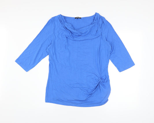 Olsen Women's Blue Cowl Neck 3/4 Sleeve Tunic Blouse Size 18