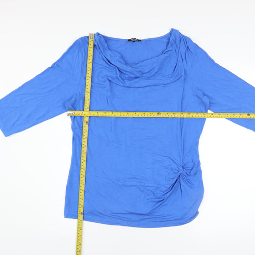 Olsen Women's Blue Cowl Neck 3/4 Sleeve Tunic Blouse Size 18