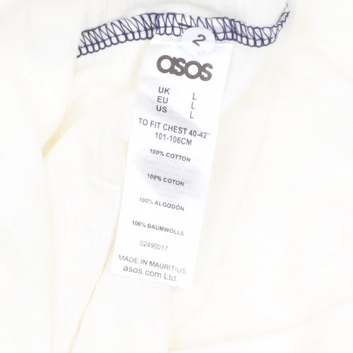 ASOS Men's White Blue 3/4 Sleeve Patriotic Graphic Cotton Top L