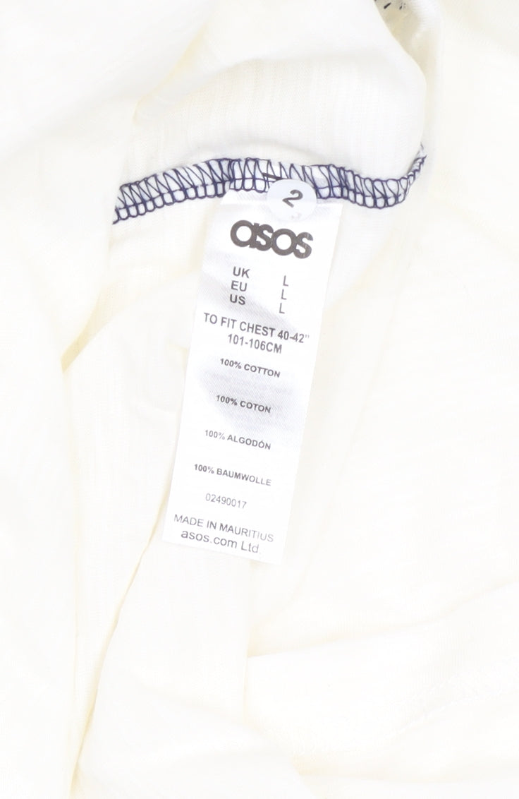 ASOS Men's White Blue 3/4 Sleeve Patriotic Graphic Cotton Top L