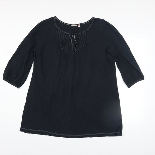 Uniqlo Women's Black Cotton 3/4 Sleeve Tunic Blouse Size L