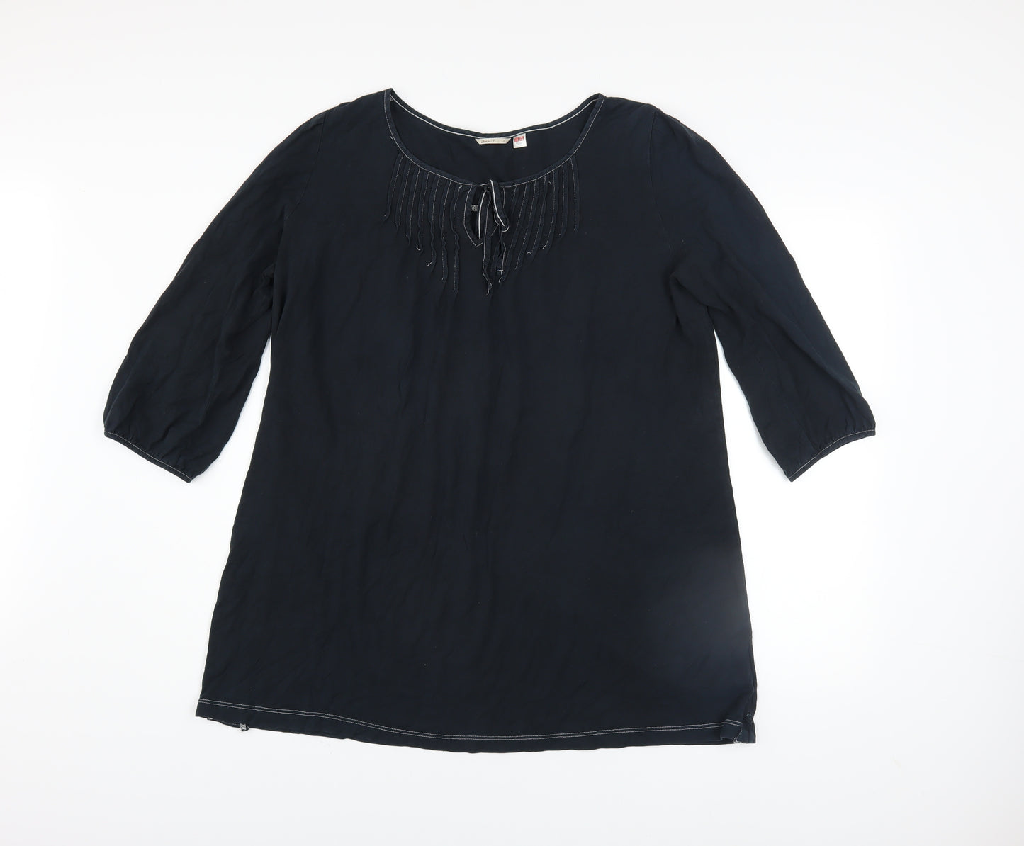 Uniqlo Women's Black Cotton 3/4 Sleeve Tunic Blouse Size L