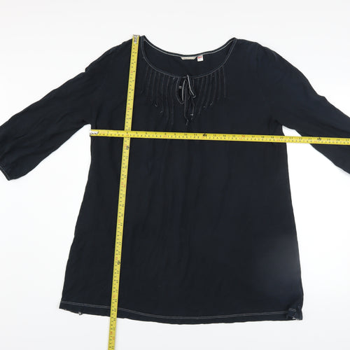Uniqlo Women's Black Cotton 3/4 Sleeve Tunic Blouse Size L