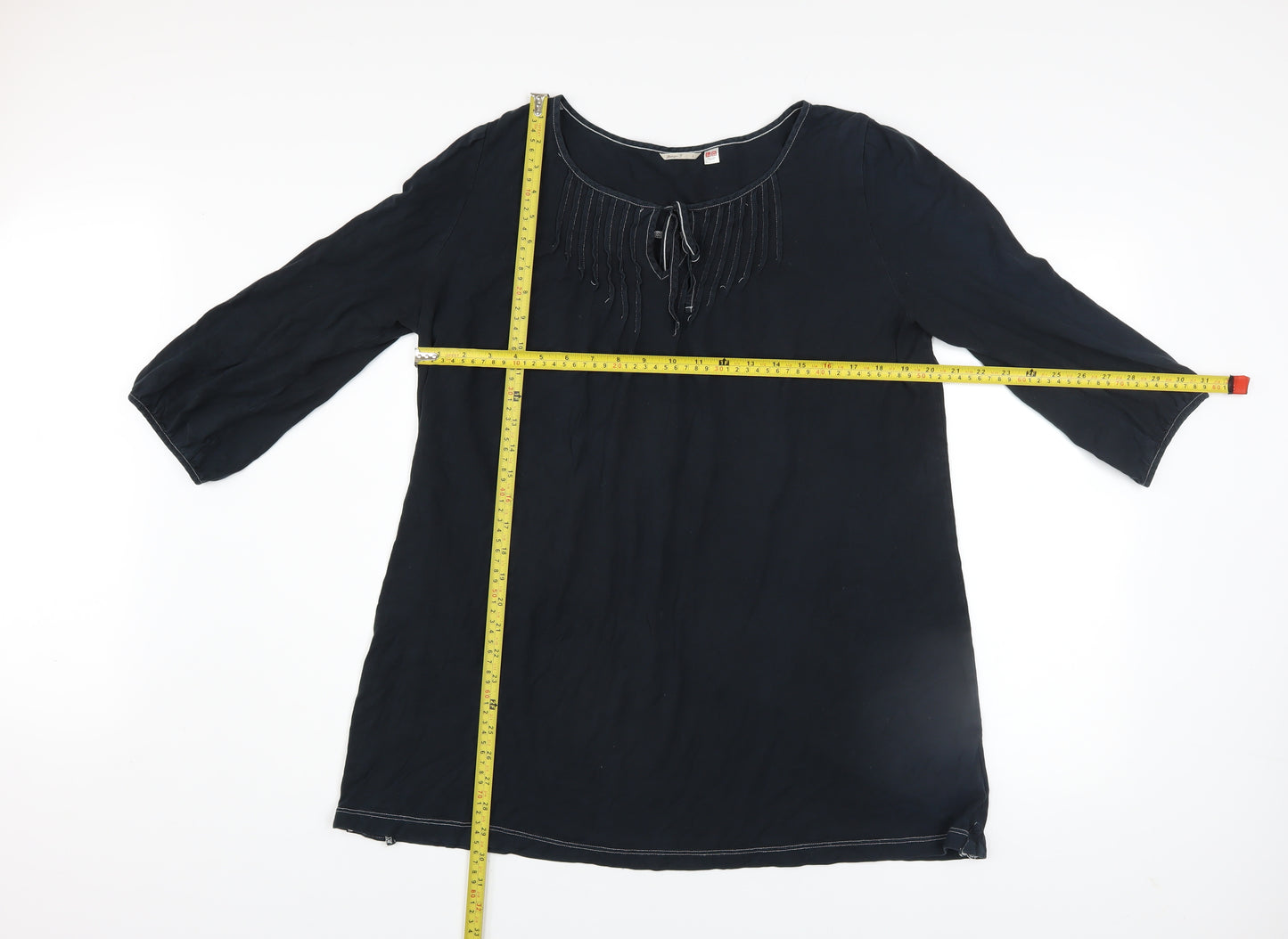 Uniqlo Women's Black Cotton 3/4 Sleeve Tunic Blouse Size L