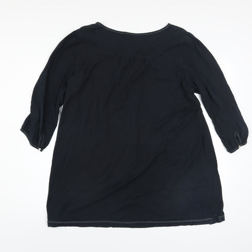 Uniqlo Women's Black Cotton 3/4 Sleeve Tunic Blouse Size L