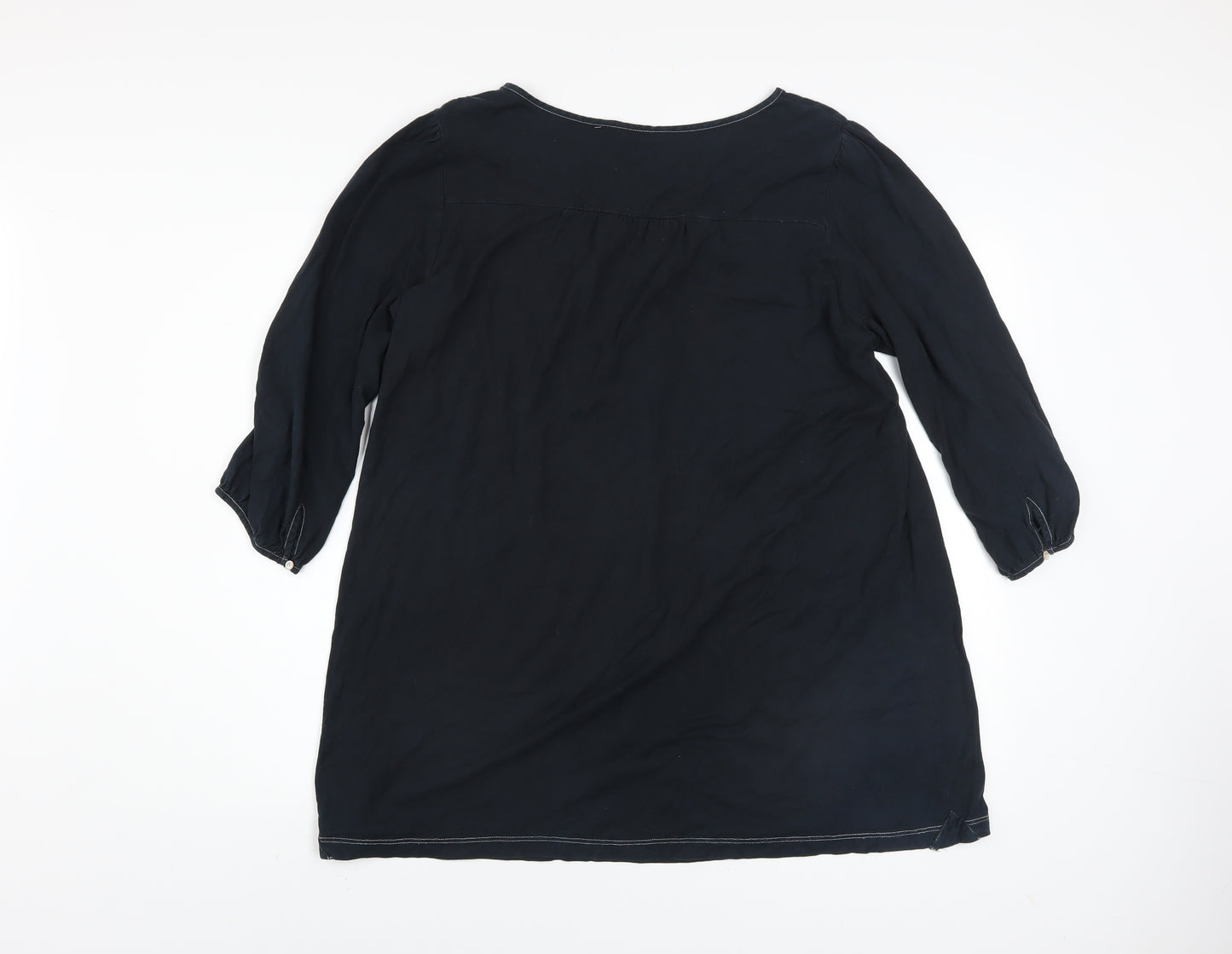 Uniqlo Women's Black Cotton 3/4 Sleeve Tunic Blouse Size L