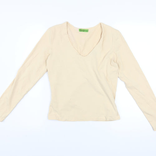 Velvet Women's Beige V-Neck Long Sleeve Cotton Lycra Top Size M
