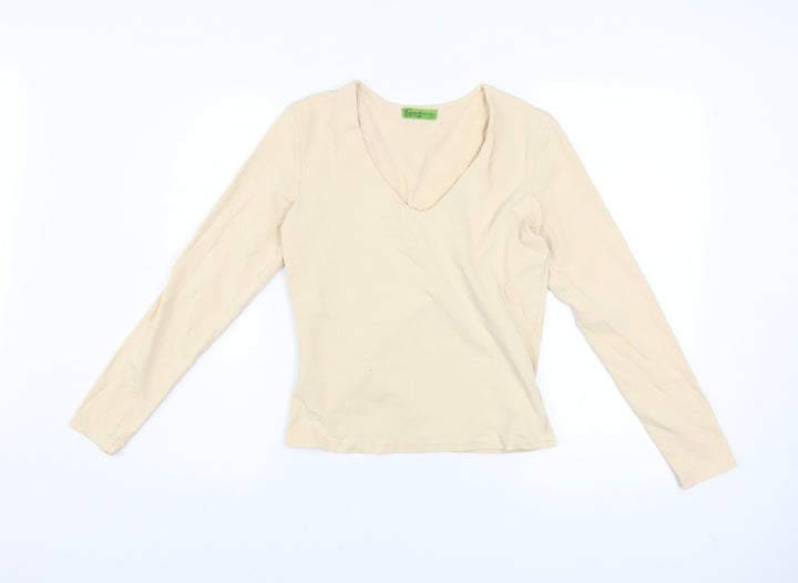 Velvet Women's Beige V-Neck Long Sleeve Cotton Lycra Top Size M