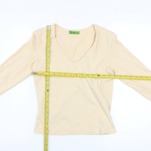 Velvet Women's Beige V-Neck Long Sleeve Cotton Lycra Top Size M