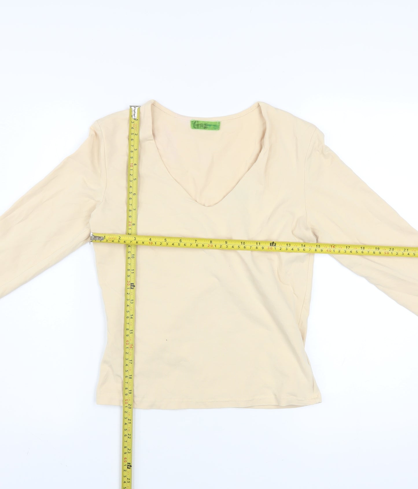 Velvet Women's Beige V-Neck Long Sleeve Cotton Lycra Top Size M