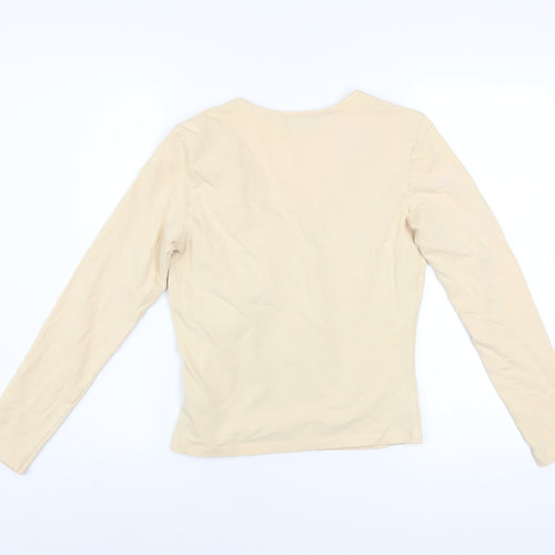 Velvet Women's Beige V-Neck Long Sleeve Cotton Lycra Top Size M