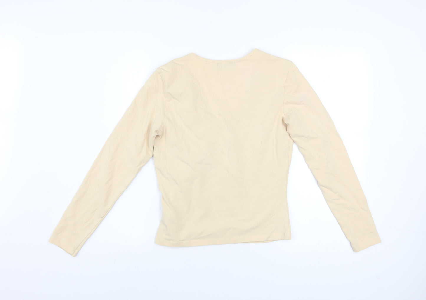 Velvet Women's Beige V-Neck Long Sleeve Cotton Lycra Top Size M