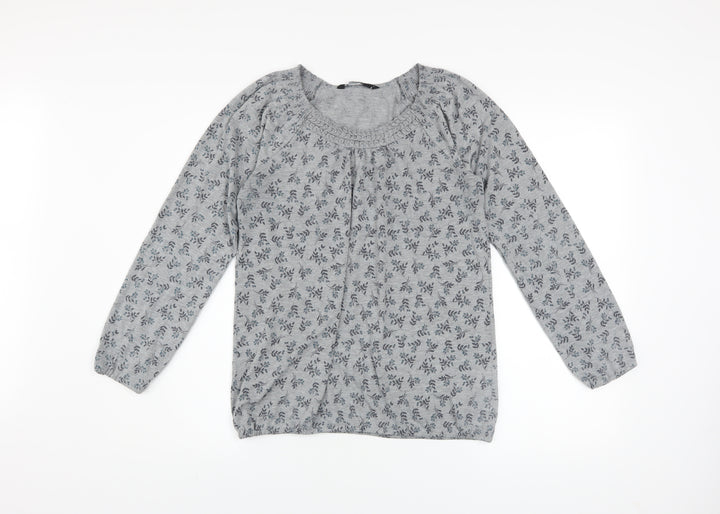 Bm Casual Women’s Grey Floral Long Sleeve Tunic Top Size 12