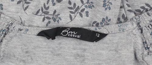 Bm Casual Women’s Grey Floral Long Sleeve Tunic Top Size 12