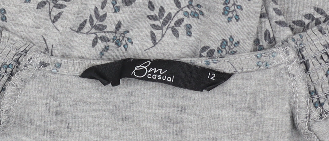 Bm Casual Women’s Grey Floral Long Sleeve Tunic Top Size 12