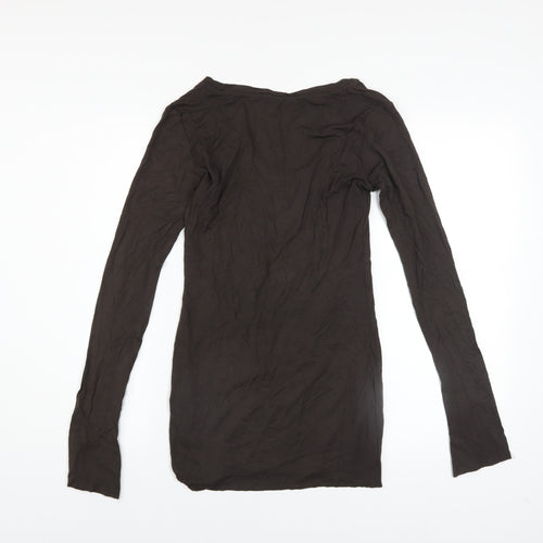 Charli London Womens Brown Long Sleeve V-Neck Stretch T-Shirt Size 8