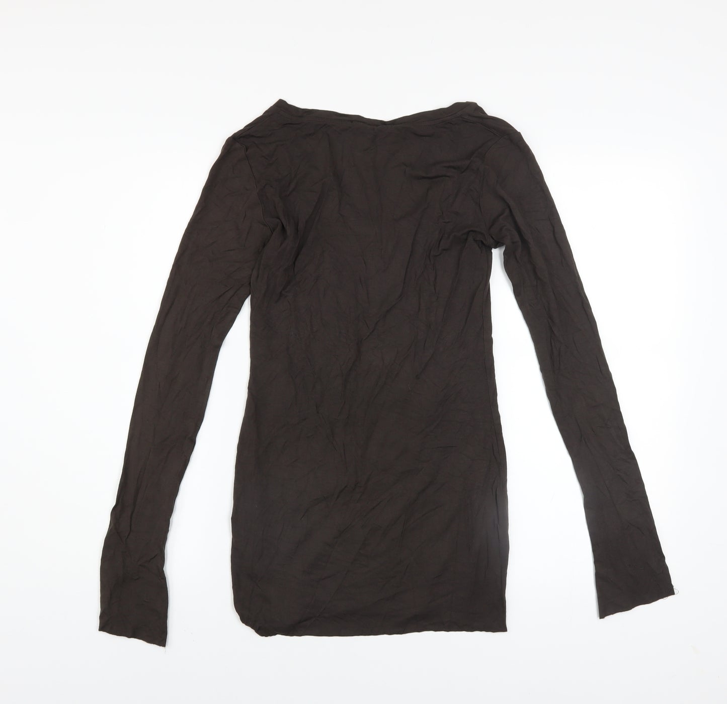 Charli London Womens Brown Long Sleeve V-Neck Stretch T-Shirt Size 8