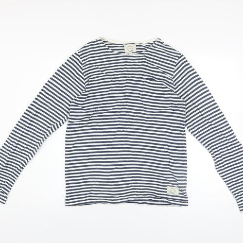 SUIT Unisex Blue Striped Long Sleeve Cotton Crew Neck T-Shirt S