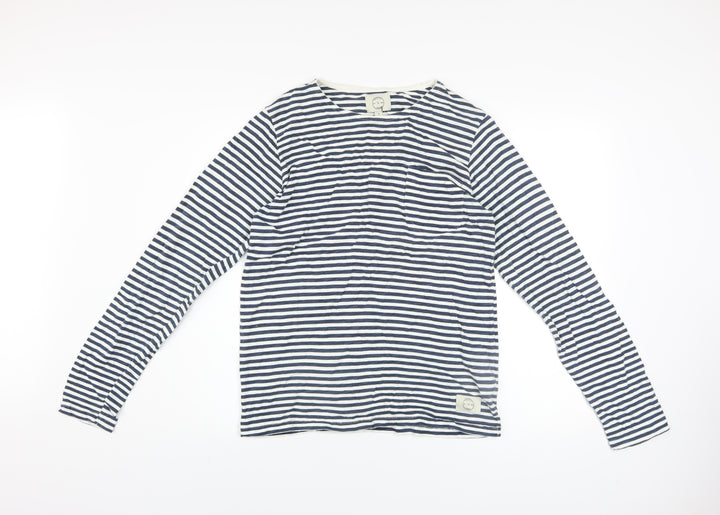 SUIT Unisex Blue Striped Long Sleeve Cotton Crew Neck T-Shirt S