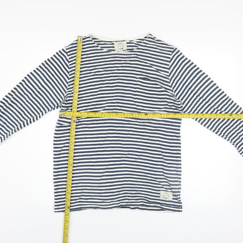 SUIT Unisex Blue Striped Long Sleeve Cotton Crew Neck T-Shirt S