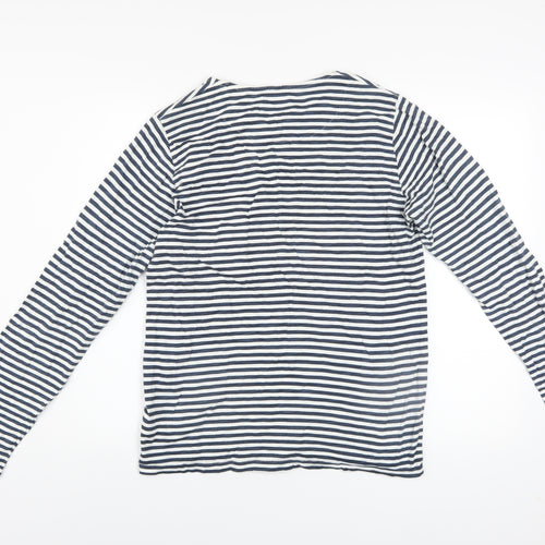 SUIT Unisex Blue Striped Long Sleeve Cotton Crew Neck T-Shirt S