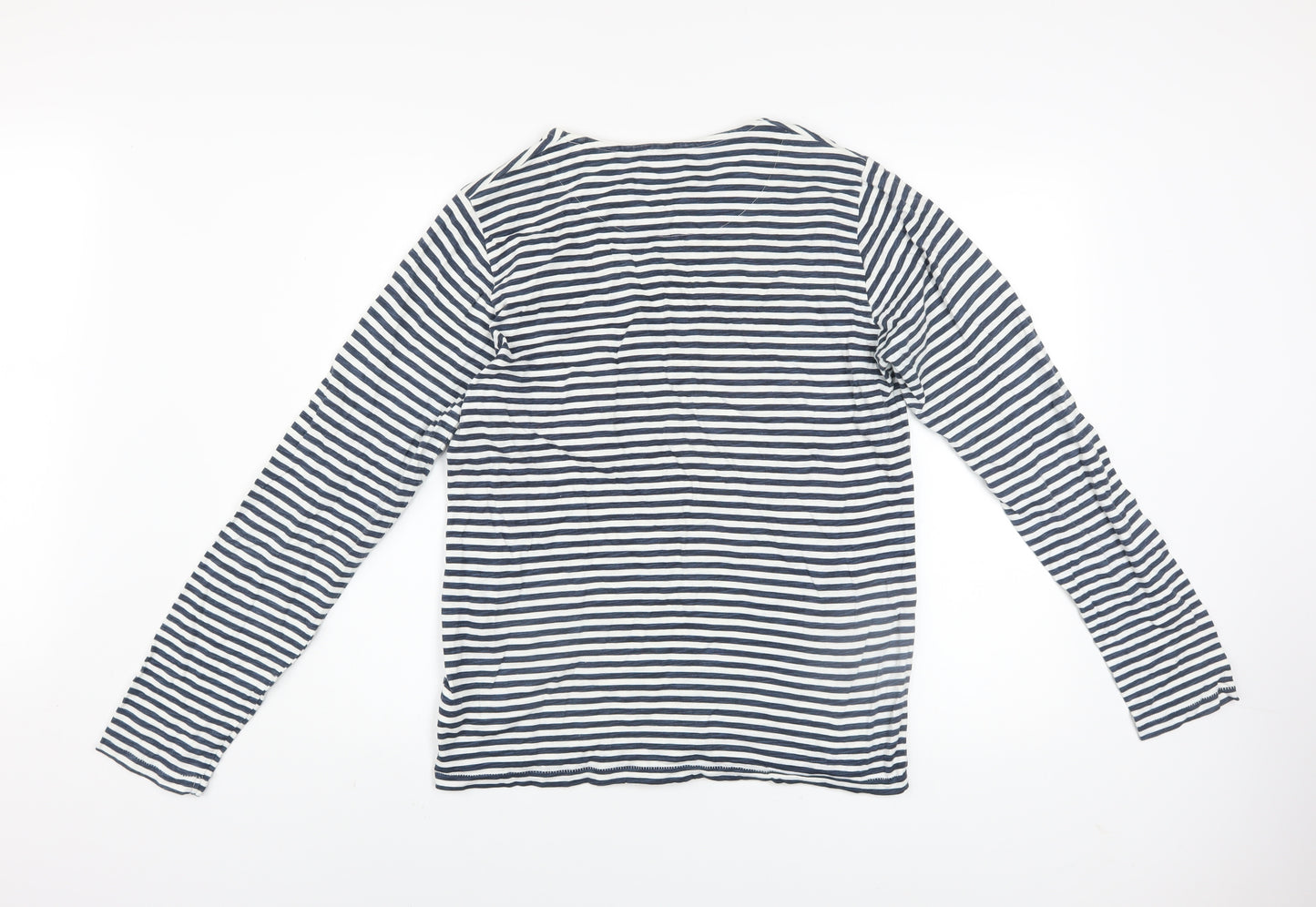 SUIT Unisex Blue Striped Long Sleeve Cotton Crew Neck T-Shirt S