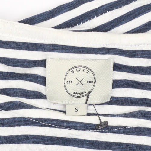 SUIT Unisex Blue Striped Long Sleeve Cotton Crew Neck T-Shirt S