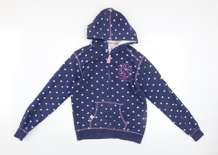 Lazy Jacks Girls Blue Polka Dot Full Zip Hoodie 11-12 Years Nautical Anchor Design