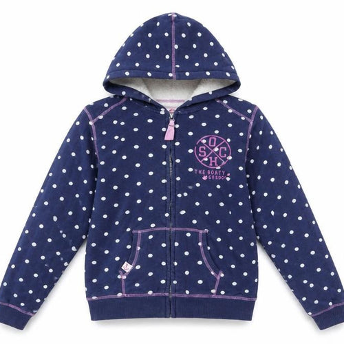 Lazy Jacks Girls Blue Polka Dot Full Zip Hoodie 11-12 Years Nautical Anchor Design