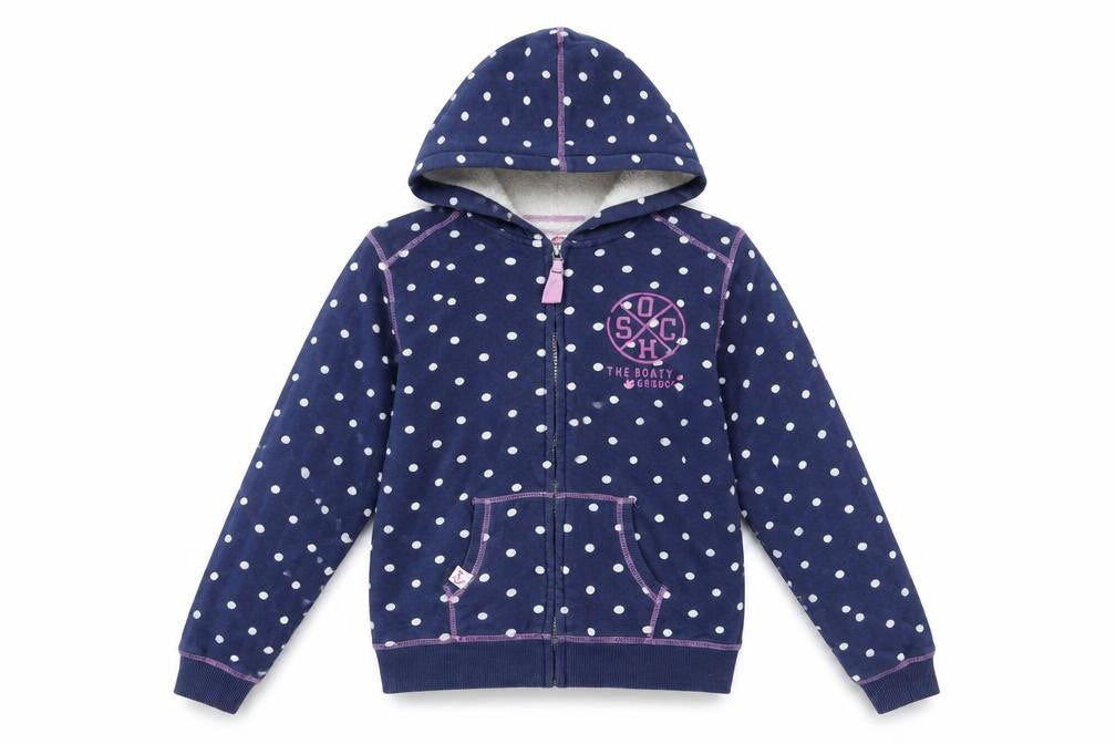 Lazy Jacks Girls Blue Polka Dot Full Zip Hoodie 11-12 Years Nautical Anchor Design