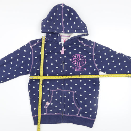 Lazy Jacks Girls Blue Polka Dot Full Zip Hoodie 11-12 Years Nautical Anchor Design