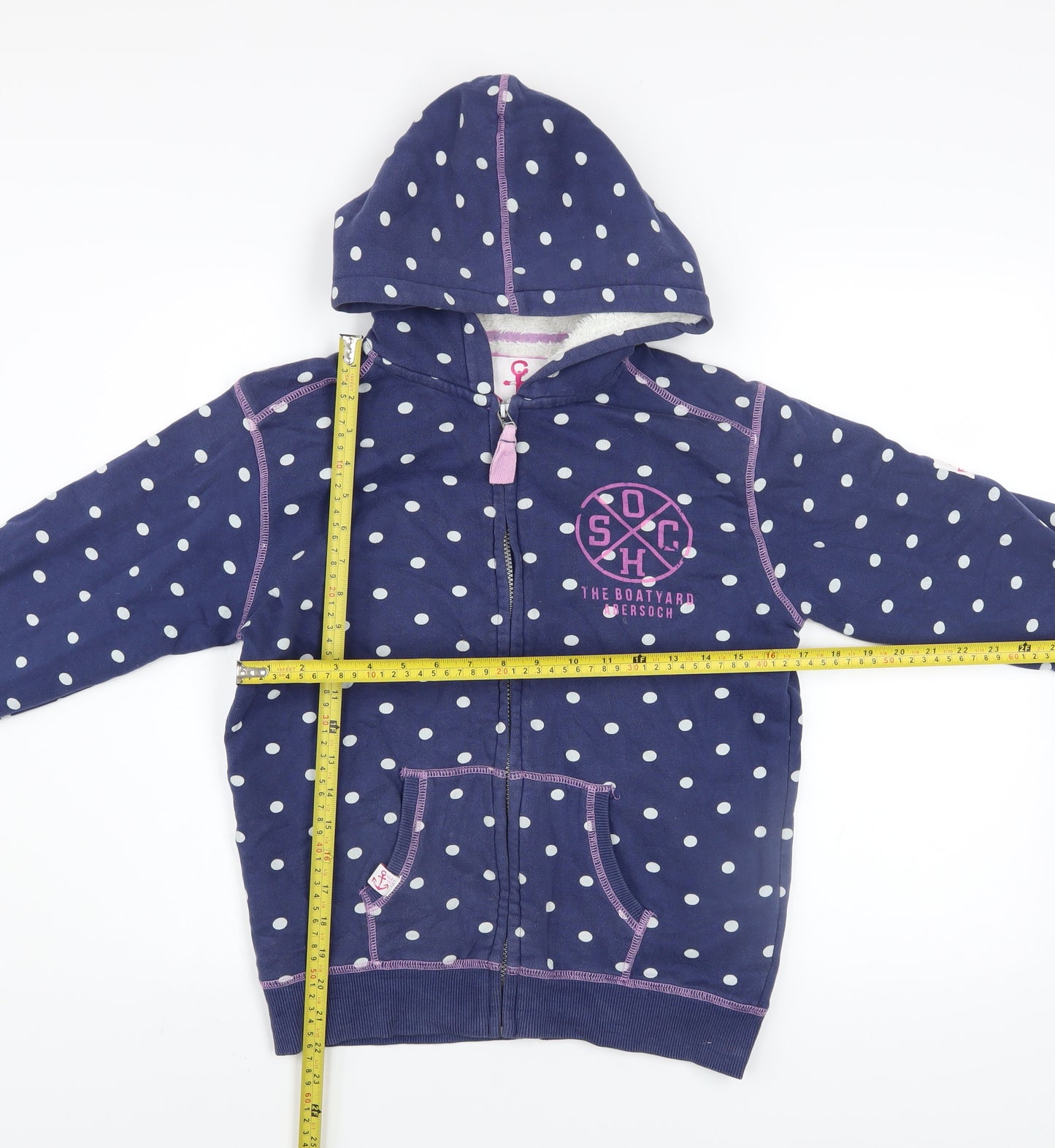 Lazy Jacks Girls Blue Polka Dot Full Zip Hoodie 11-12 Years Nautical Anchor Design