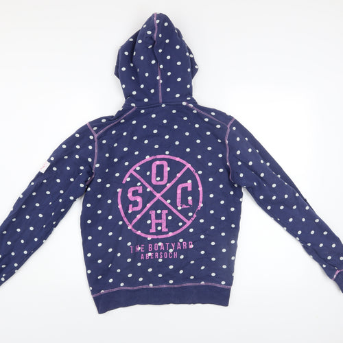 Lazy Jacks Girls Blue Polka Dot Full Zip Hoodie 11-12 Years Nautical Anchor Design