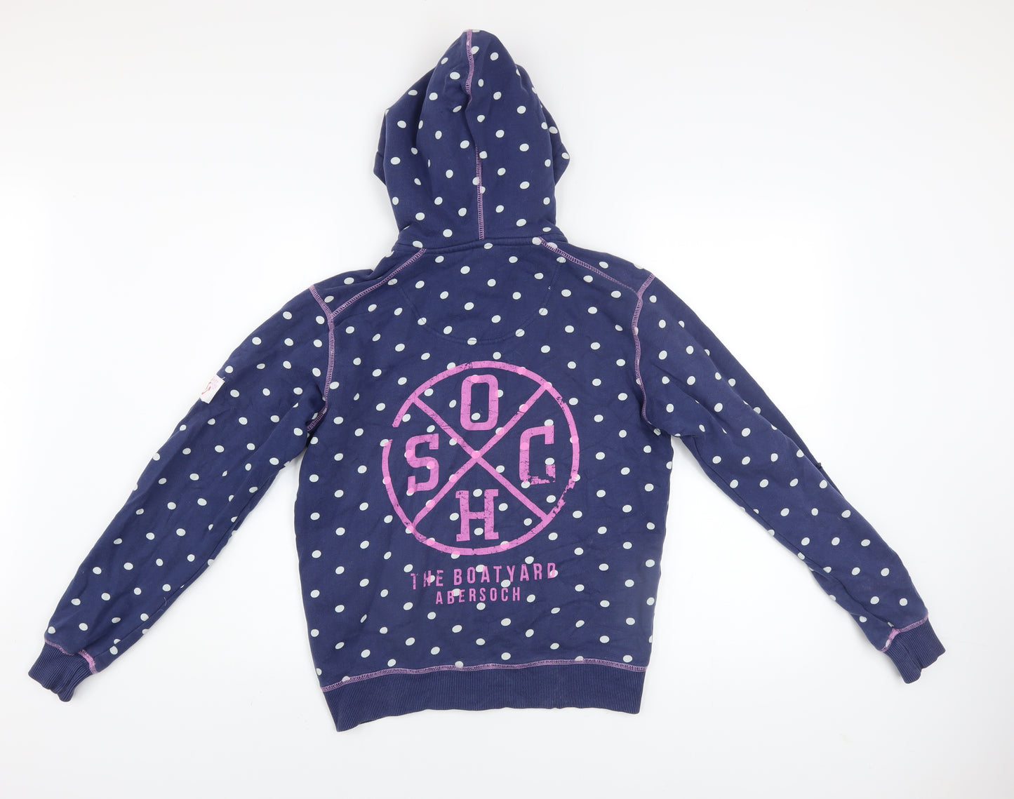 Lazy Jacks Girls Blue Polka Dot Full Zip Hoodie 11-12 Years Nautical Anchor Design
