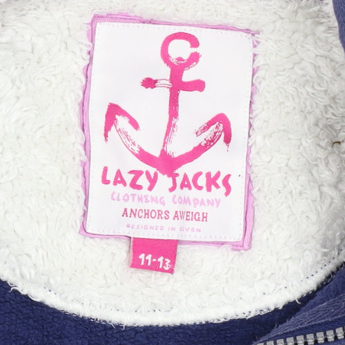 Lazy Jacks Girls Blue Polka Dot Full Zip Hoodie 11-12 Years Nautical Anchor Design