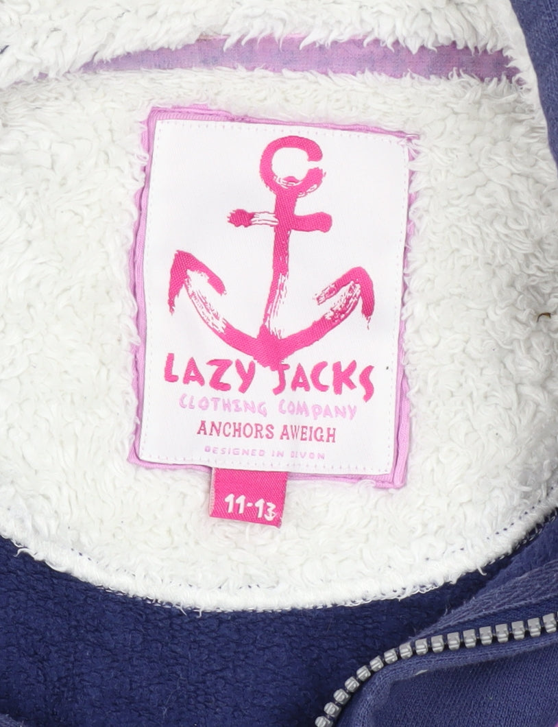 Lazy Jacks Girls Blue Polka Dot Full Zip Hoodie 11-12 Years Nautical Anchor Design