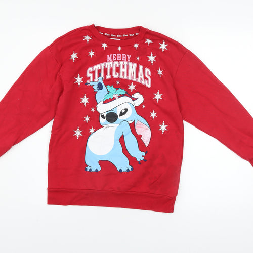 Primark Disney Stitch Girls Red Christmas Pullover Sweatshirt 11 Years
