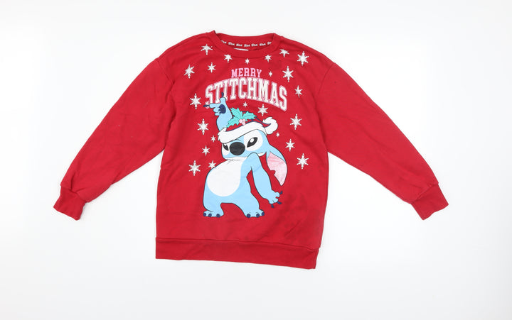 Primark Disney Stitch Girls Red Christmas Pullover Sweatshirt 11 Years